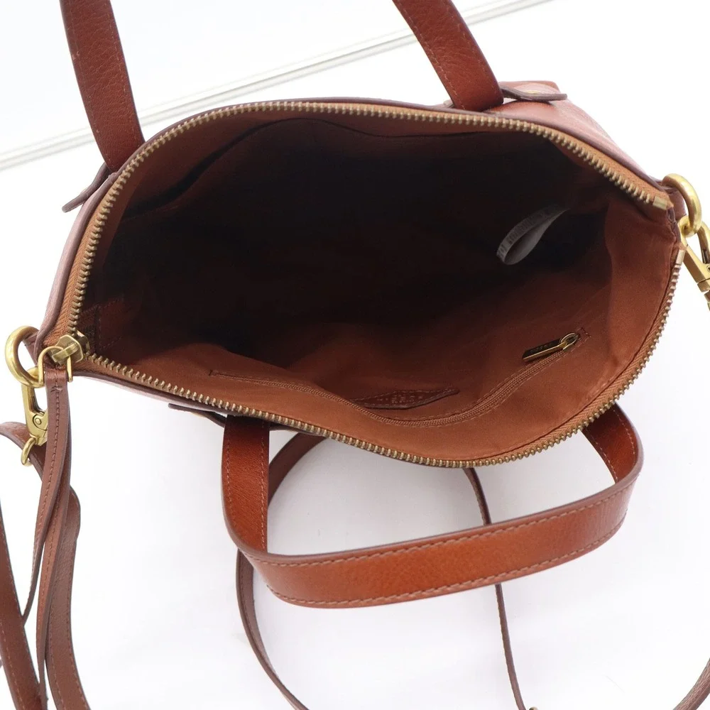 Fossil Felicity Satchel Cognac Brown Leather Crossbody Handbag Gold Hardware